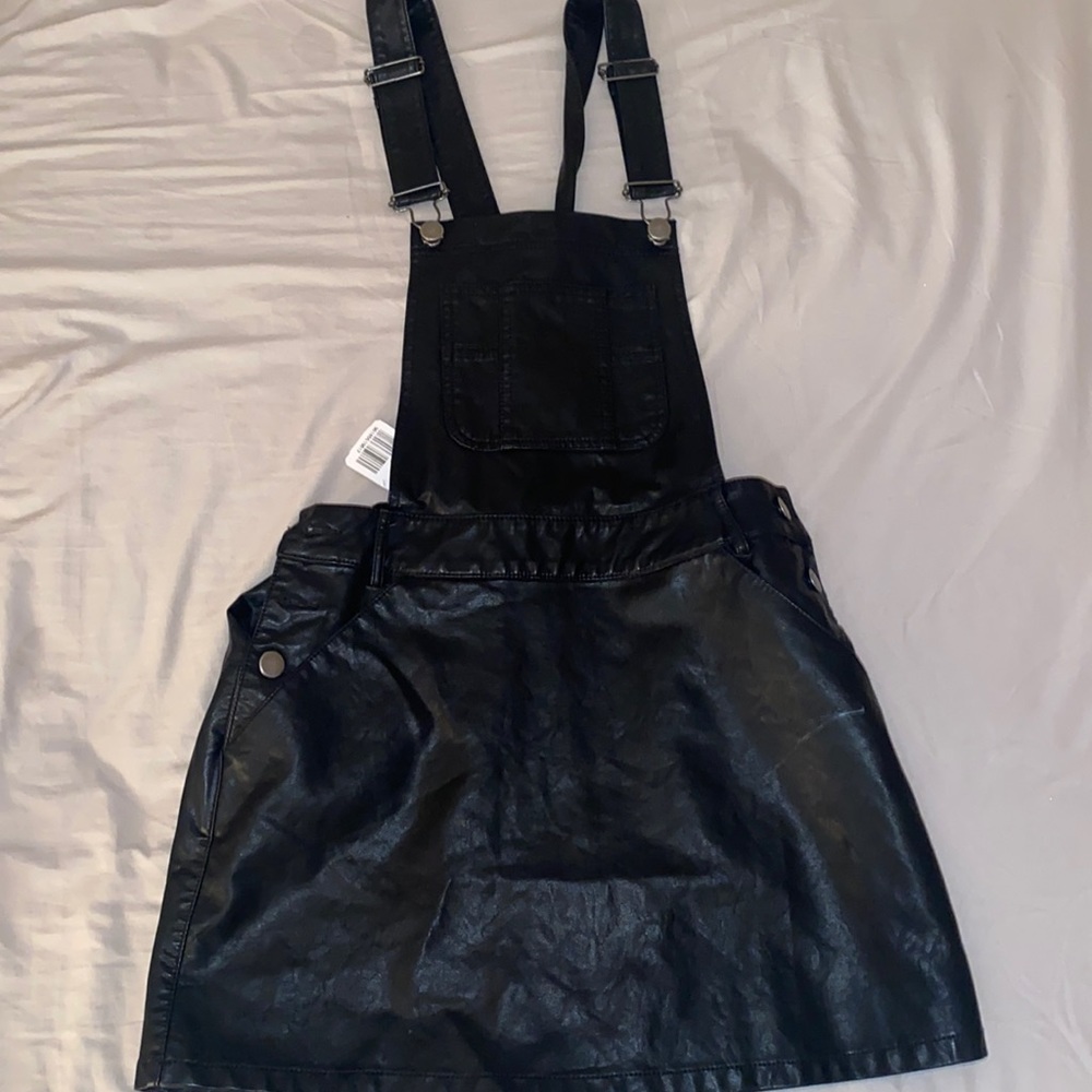 Black leather overall skirt